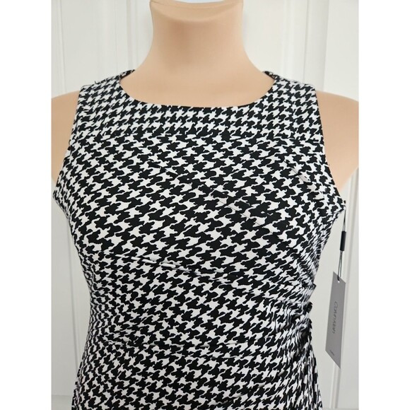 Calvin Klein Houndstooth Sheath Dress Color Black / White Size 10 P Ruched Side - Picture 5 of 11